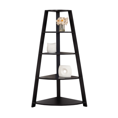 Monarch 60" Wood Grain-Look 5-Tier Corner Accent Display Bookcase - Cappuccino Brown Finish