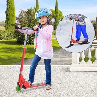 Soozier 2-in-1 Convertible All-weather Scooter Snow Street Amphibious w/ Wheels Blades (Red)
