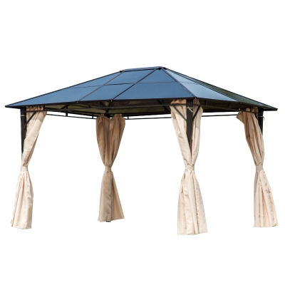 Outsunny 10' x 12' Outdoor Steel Hardtop Patio Canopy Gazebo Party Tent with Removable Curtains
