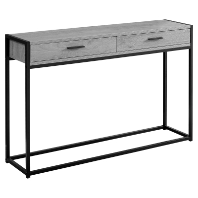 Monarch 48" Contemporary Industrial Accent Hall Sofa Console Table with 2 Drawers and Minimalist Metal Base - Gray Wood Grain-Look / Black Metal