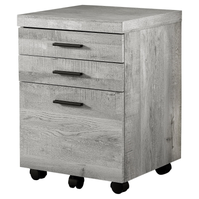Monarch Contemporary Rustic Reclaimed Wood-look 3 Drawer Filing Cabinet with Castors - Grey