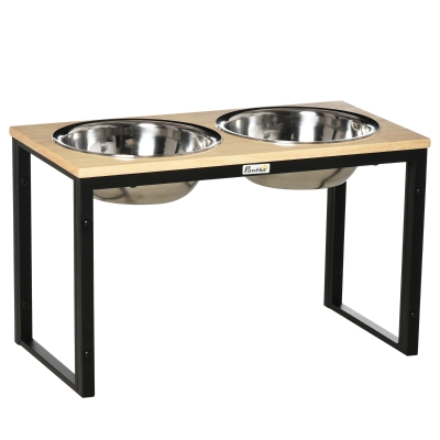 PawHut Elevated Dog Bowls, Raised Pet Feeder Stand with Stainless Steel Bowls