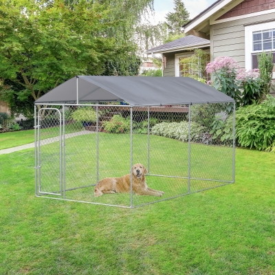 PawHut Dog Kennel Heavy Duty Playpen with Galvanized Steel Secure Lock Mesh Sidewalls and Waterproof Cover for Backyard & Patio, 13' x 7.5' x 7.5'