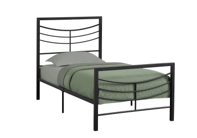 Monarch 41" Contemporary Curved Horizontal Slat Metal Bed Frame - Twin Size - Black Finish
