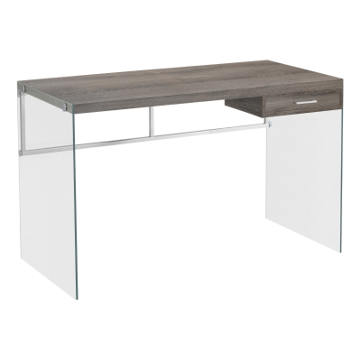 Monarch 48" Contemporary Glass Legged Writing Computer Desk with Drawer - Dark Taupe