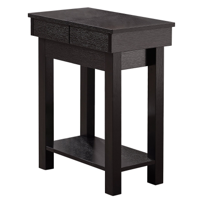Monarch 24" Modern Two-Tier Slide-Open Storage Top Wood Grain-Look Side Accent Table - Cappuccino Brown Finish