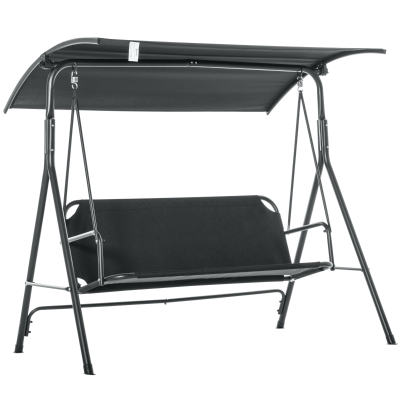 Outsunny 3-Person Porch Patio Swing with Adjustable Weather-Fighting Tilt Canopy & Comfortable Bench-Style Seat, Black