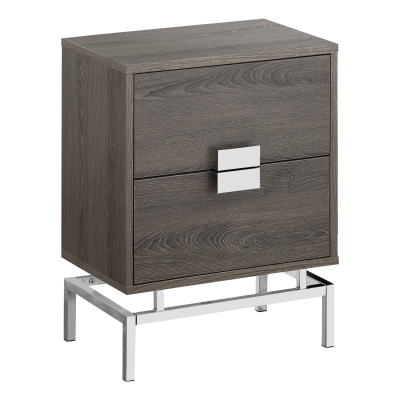 Monarch 24" Retro Inspired 2 Drawer End Table Night Stand with Metal Base - Dark Taupe Wood Grain-Look / Chrome Metal Base