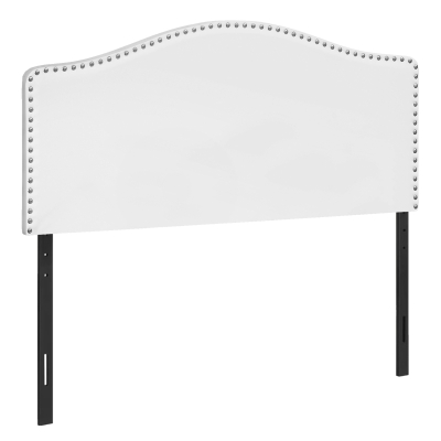 Monarch Full Size Classic Style Headboard with Leather-Look Upholstery and Chrome Nailhead Finish - White