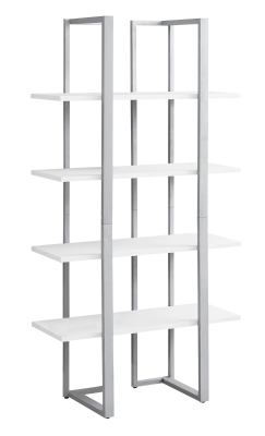 Monarch 60" Contemporary Chic Open Concept 4 Shelf Bookshelf - White Laminate / Silver Metal
