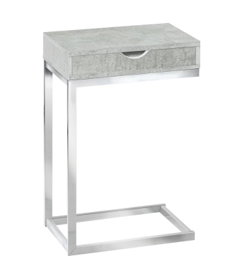 Monarch 25" Contemporary Polished Chrome Metal Frame C-Shaped Side Accent Table with Storage Drawer - Grey Cement-Look Finish