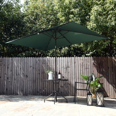 Outsunny 6.5x10ft Rectangle Solar Powered Tilt Patio Umbrella Aluminum Outdoor Market Parasol with LEDs Crank Dark Green