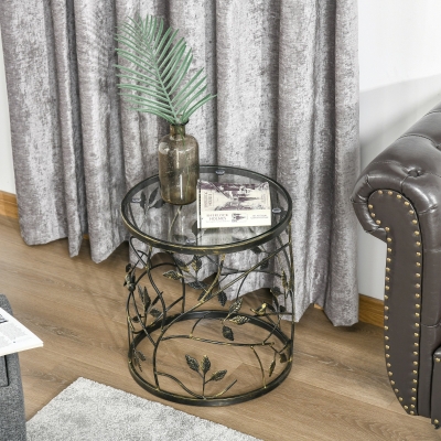 HOMCOM Tempered Glass Coffee Table Accent Side End Table with Vintage Style, Steel Frame for Living Room, Bedroom, Study, No Assembly Required, Bronze