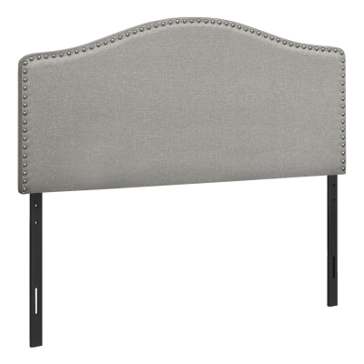Monarch Full Size Classic Style Headboard with Linen-Look Upholstery and Chrome Nailhead Finish - Grey