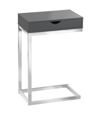 Monarch 24" Contemporary Chrome Metal Base C-Shaped Side Accent Table with Storage Drawer - Glossy Grey Finish