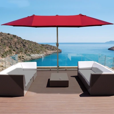 Outsunny 15' Rectangular Patio Umbrella, Wine Red