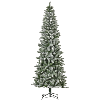 HOMCOM 7.5ft Artificial White Flocked Christmas Tree Pencil Tree for Holiday Home Décor