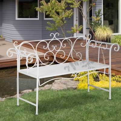 Outsunny Outdoor 2-Person Garden Bench Park Yard Furniture Metal Frame Decor