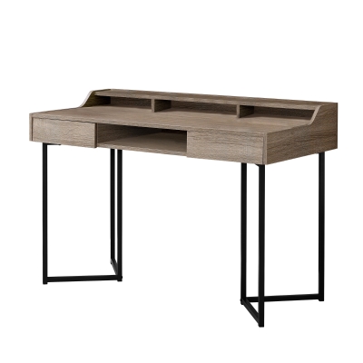 Monarch 48" Contemporary Compact Computer Writing Desk with Angular Legs - Dark Taupe / Black Metal