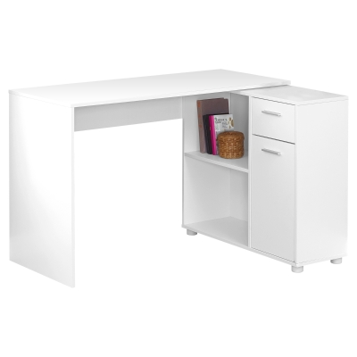 Monarch 46" L-Shaped Contemporary Smooth Laminate Computer Desk with Storage - White
