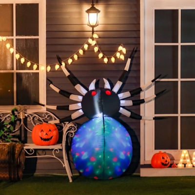 HOMCOM 5Ft Long Halloween Giant Scary Spider LED Lighted Airblown Inflatable Lawn Decoration Holiday Season Garden Decor