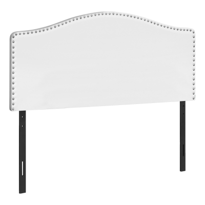 Monarch Queen Size Classic Style Headboard with Leather-Look Upholstery and Chrome Nailhead Finish - White