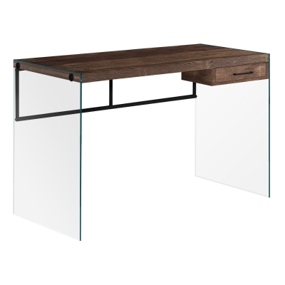 Monarch 48" Modern Minimalist Reclaimed Wood-look Top Glass Sides Computer Desk - Brown