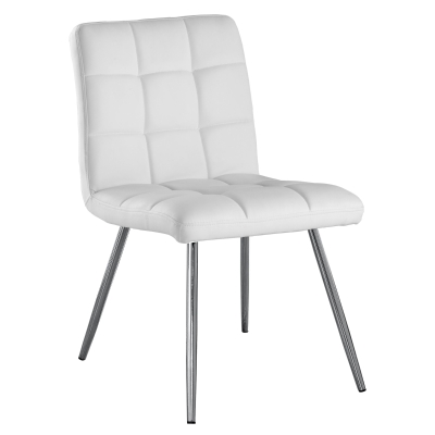 Monarch 2 Piece Quilted PU Leather Chrome Metal Legged Modern Dining Chair Set - White