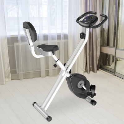 Soozier Foldable Upright Training Exercise Bike Indoor Stationary X Bike with 8 Levels of Magnetic Resistance for Aerobic Exercise, Black