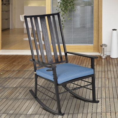Outsunny Porch Rocking Chair Outdoor Patio Rocker Armchair with Cup Holder Cushion Steel