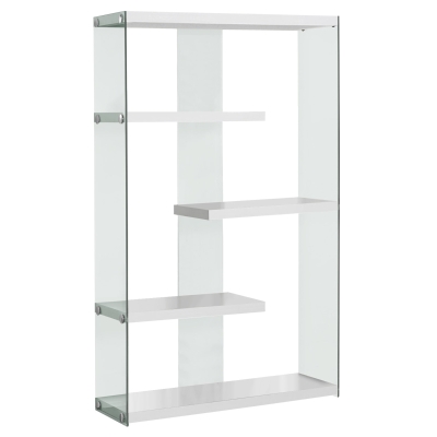 Monarch 59" Modern 4-Zig Zag Shelf Tempered Glass Base Display Bookcase - Glossy White Finish