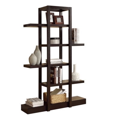 Monarch 71" Modern Open Concept Design 5-Tier Zig Zag Style Wood Grain-Look Display Bookcase - Cappuccino Brown Finish