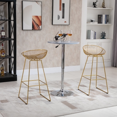 HOMCOM Counter Bar stools Set of 2, Modern Tall Bar Chairs for Kitchen with Backrest and Footrest, Steel Frame, Gold