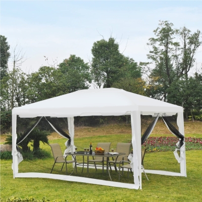 Outsunny 10'x13' Gazebo Party Tent w/ Mesh Sidewalls Outdoor Garden Sun Shade