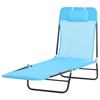 Outsunny Folding and Portable Sun Lounger w/ Adjustable Backrest & Portable Design - Blue