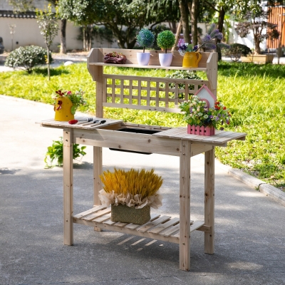 Outsunny 39'' x 18'' x 55'' Wooden Garden Potting Table Bench with Clapboard Outdoor