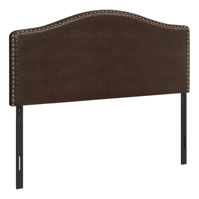 Monarch Full Size Classic Style Headboard with Leather-Look Upholstery and Brass Nailhead Finish - Brown