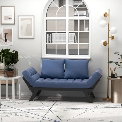 HOMCOM 3-Position Convertible Chaise Lounger Sofa Bed, Dark Blue