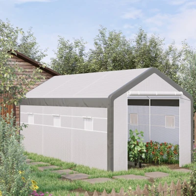 Outsunny 20' Walk-in Greenhouse, Roll Up Door, PE Cover