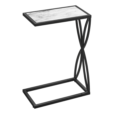 Monarch 25" H C-Shape Accent Table with Marble-Look Top and Geometric Flower Petal Metal Base - White / Black Metal