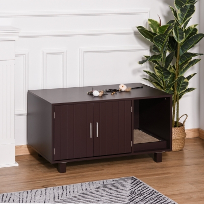 PawHut Wooden Cat Washroom Pet Litter Box Kitten House End Table w/ Scratcher