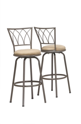 Monarch 2 Piece 43" Contemporary Microfiber Seat Criss-Cross Styled Back Metal Framed Swivel Barstool Chair Set - Beige / Dark Coffee Finish