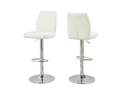 Monarch 2 Piece Contemporary PU Leather Vertical Ribbed Seat Chrome Base Hydraulic Lift Swivel Barstool Chair Set - White Finish