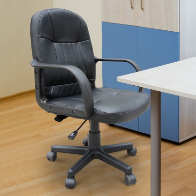 HOMCOM PU Leather Mid-Back Swivel Office Chair Adjustable Height Black