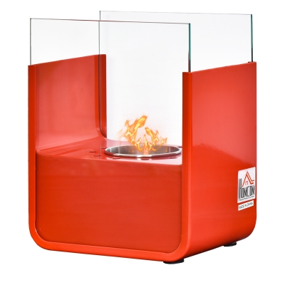 HOMCOM Portable Tabletop Ventless Ethanol Fireplace Indoor Outdoor Fire Pit, 7.75"x 6 - Red