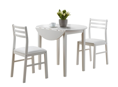 Monarch 3 Piece 36" Round Wooden Drop Leaf Table and Chairs Dining Set - White