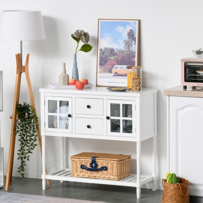HOMCOM 2-Drawer Entryway Console Table Accent Desk with Glass Doors & Slatted Shelf