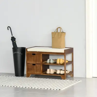 HOMCOM Rustic Wooden Shoe Rack Bench with Drawers, Coffee