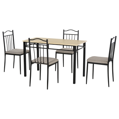 HOMCOM 5 Piece Dining Set 1 Table 4 Chairs for Home Kitchen with Padded Seat - Metal Frame