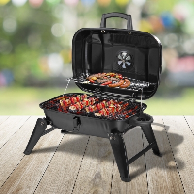Outsunny 23" Portable Tabletop Steel Charcoal Grill Outdoor BBQ Camping Picnic Cooker Barbecue Smoker w.Air Vent Black
